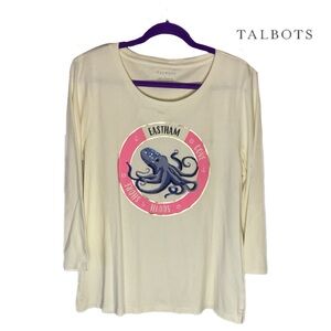 Talbots Octopus L Cream Graphic Women's Top EUC